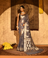 Blue Soft Chanderi Cotton Benarasi Woven Saree